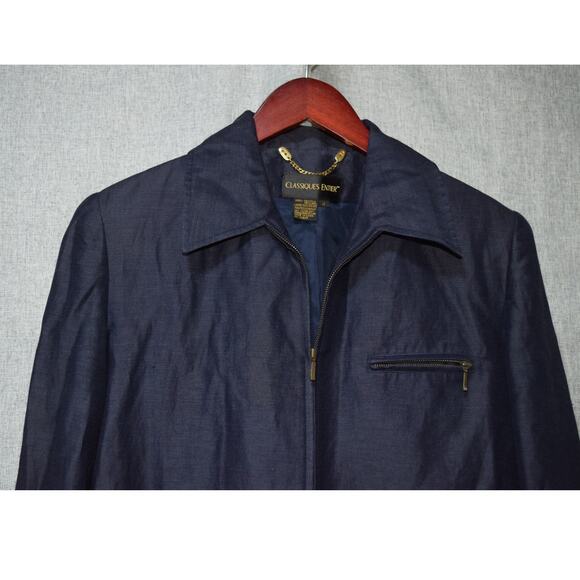 Classiques Entier Navy Linen-Blend Zip Jacket Size M - Picture 2 of 4